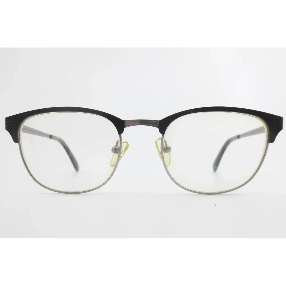 Unbranded Clubmaster Style Eyeglasses Black Silver Tone 50-19 Demo Lenses 39991